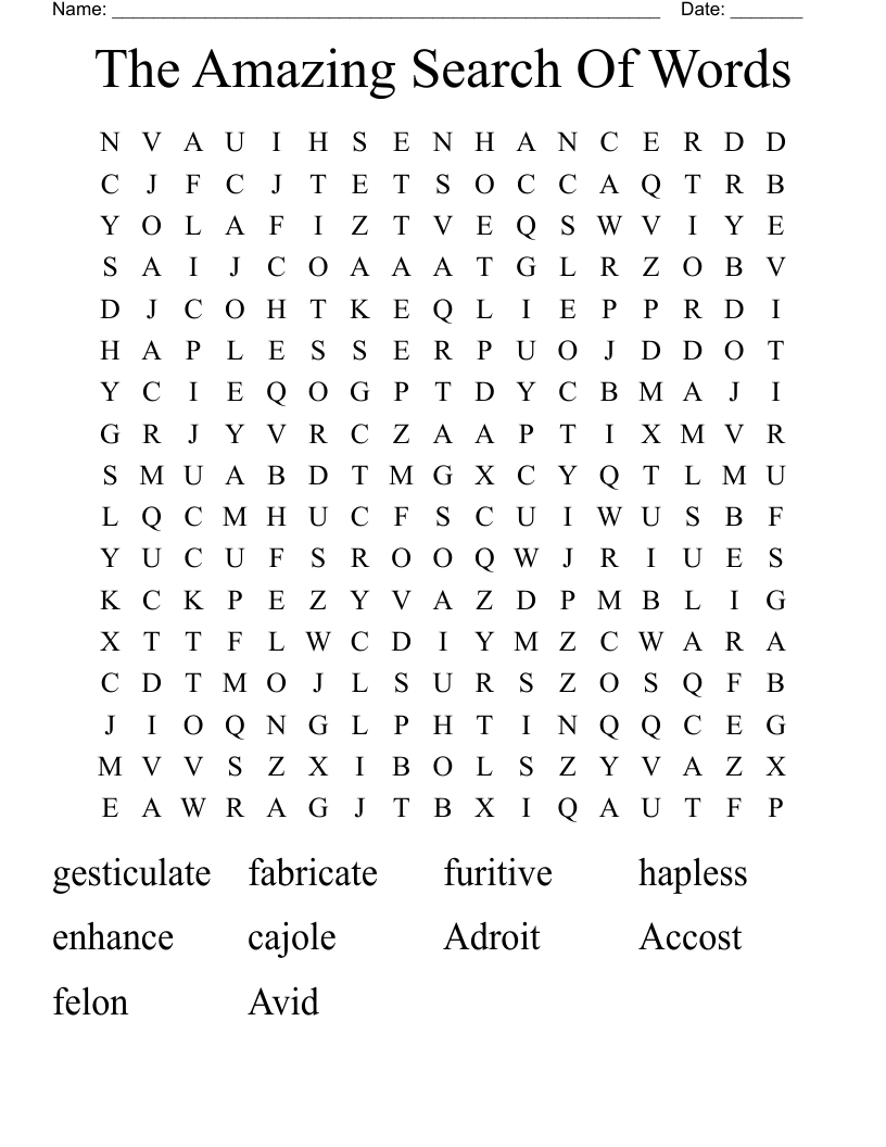The Amazing Search Of Words Word Search