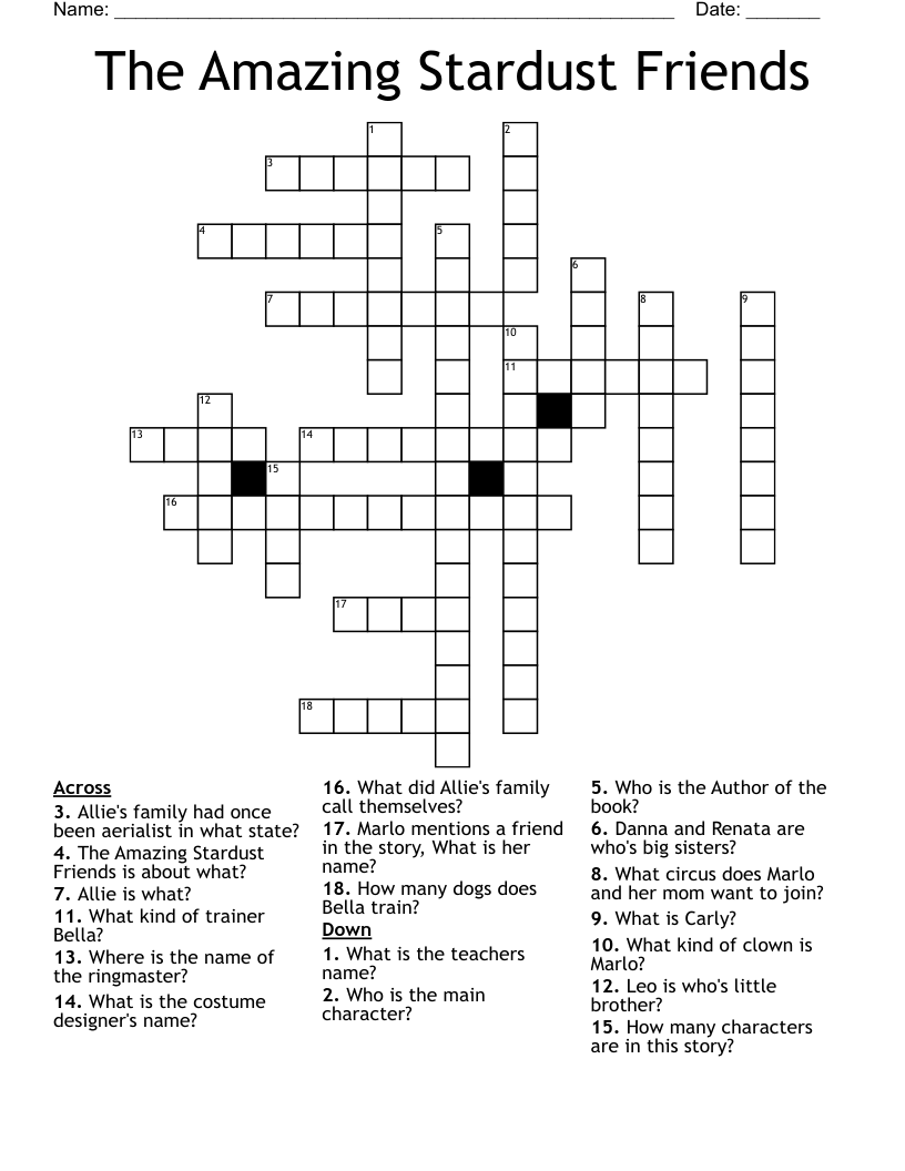The Amazing Stardust Friends Crossword