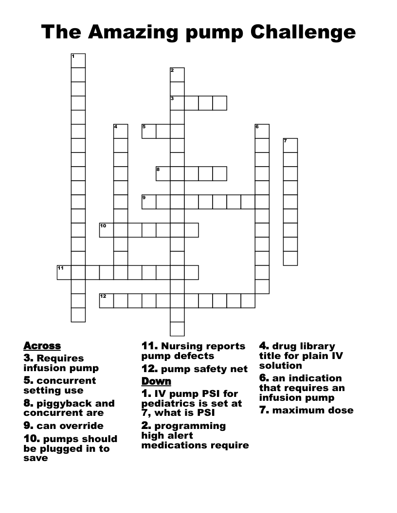 The Amazing pump Challenge Crossword