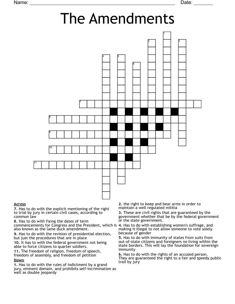 The Amendments Crossword