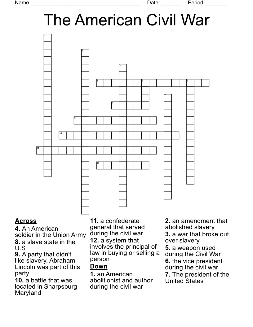 The American Civil War Crossword