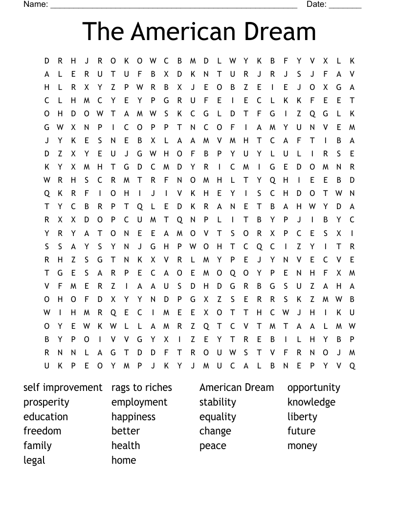The American Dream Word Search