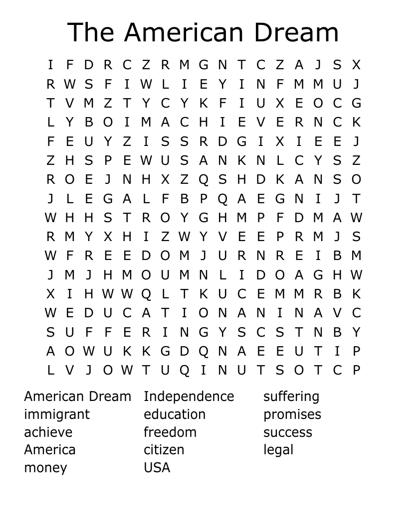 The American Dream Word Search