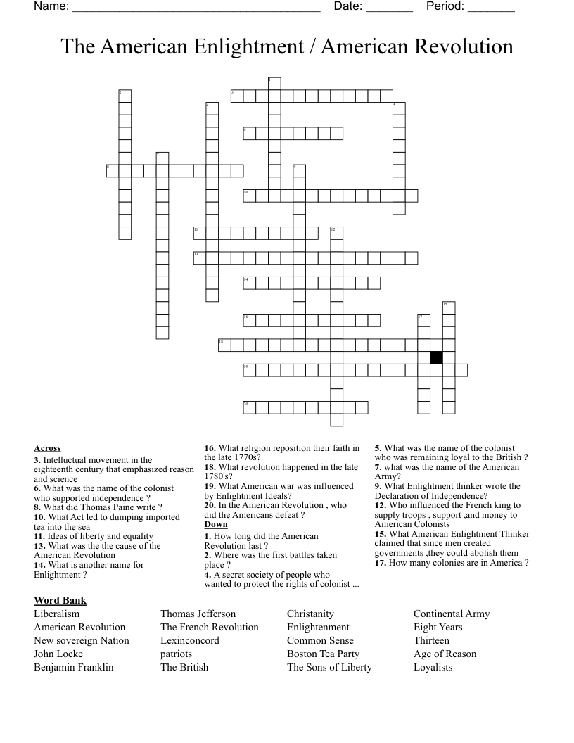 The American Enlightment / American Revolution Crossword