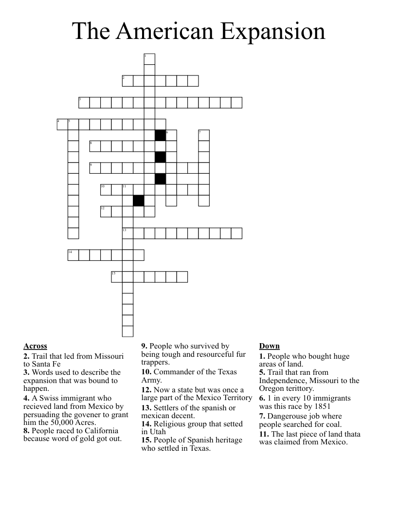 The American Expansion  Crossword
