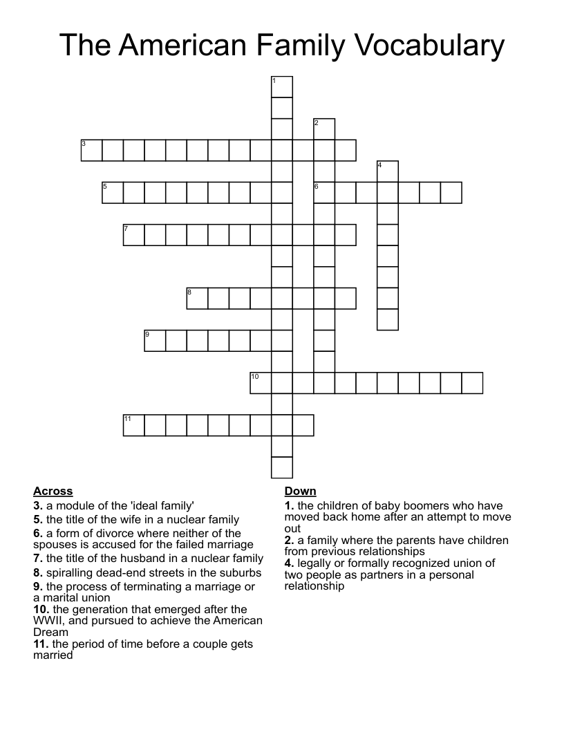 The American Family Vocabulary Crossword
