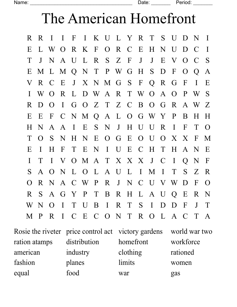 The American Homefront Word Search