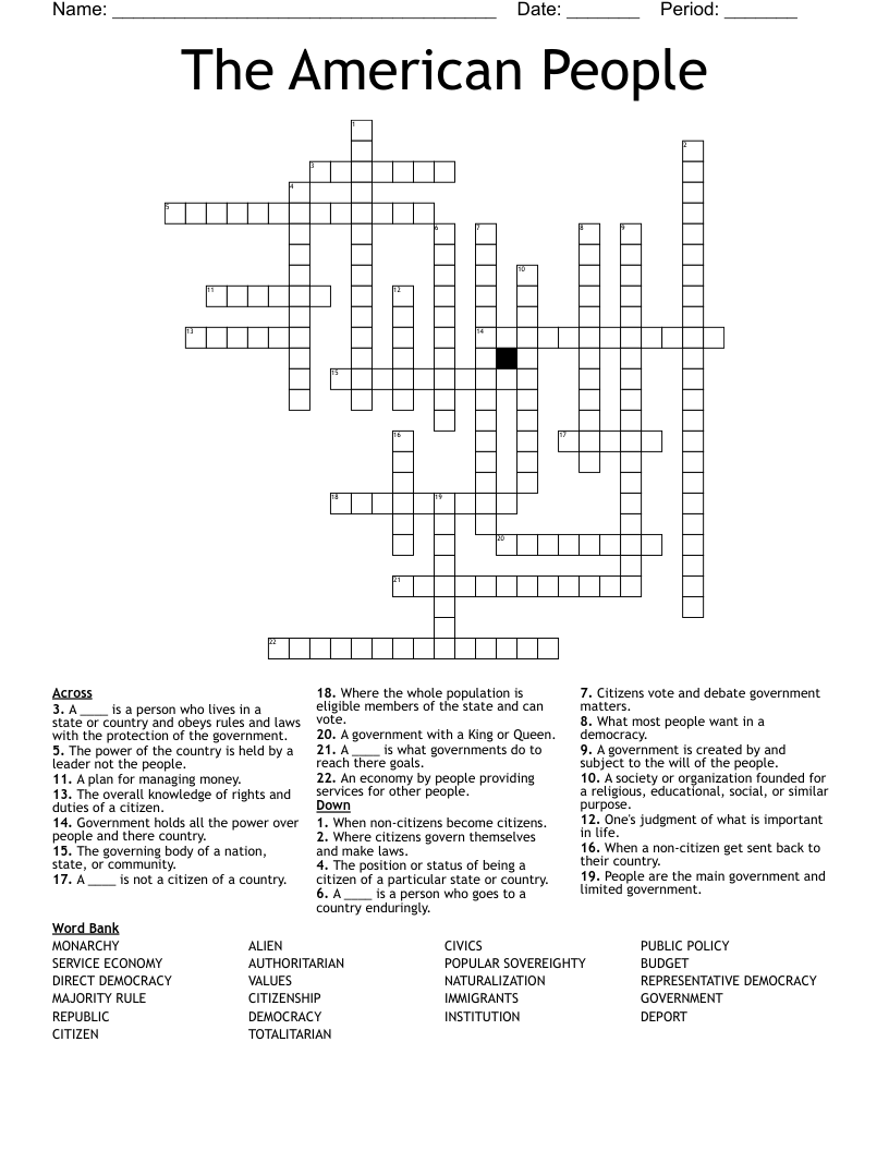 The American People Crossword