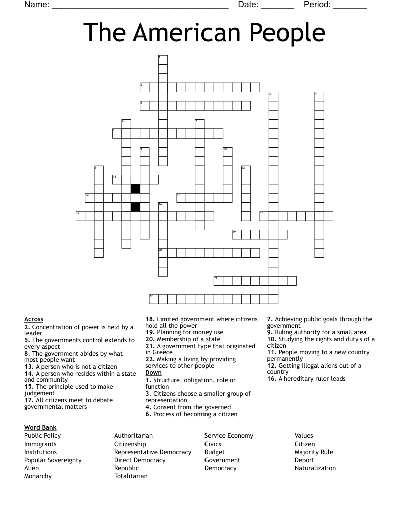 The American People Crossword