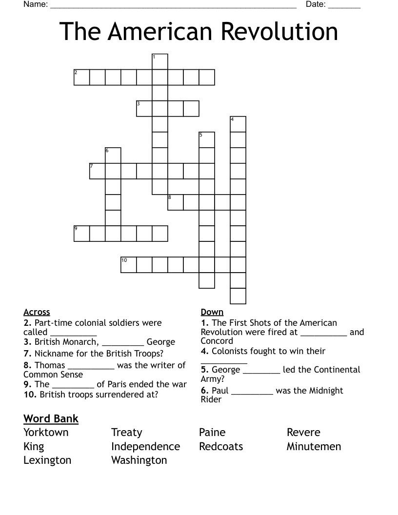 The American Revolution Crossword