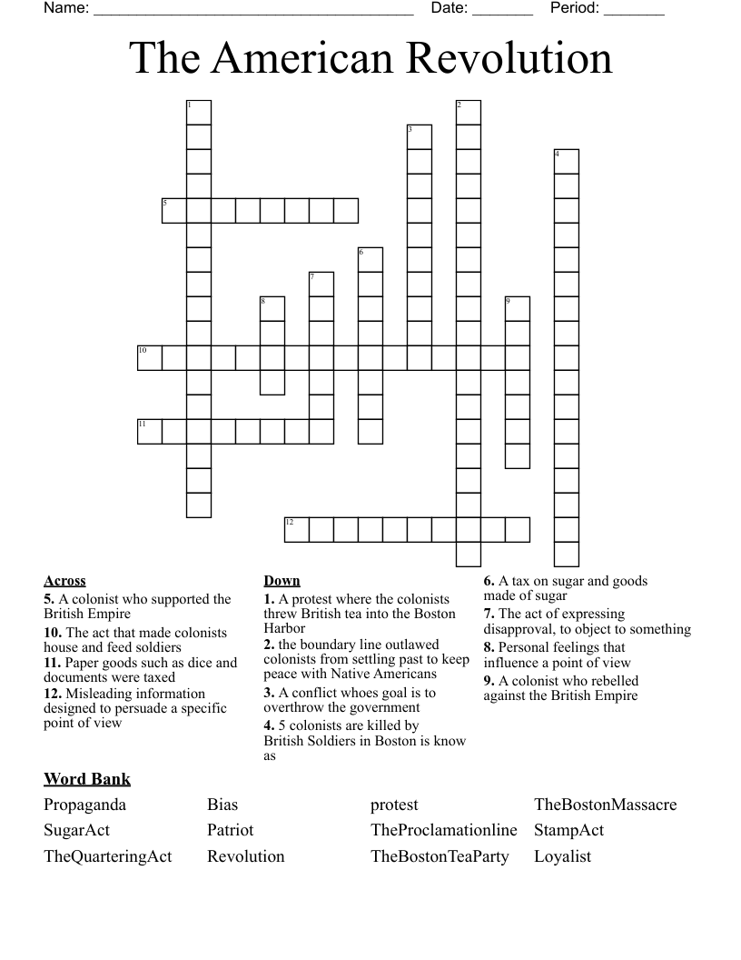 The American Revolution Crossword