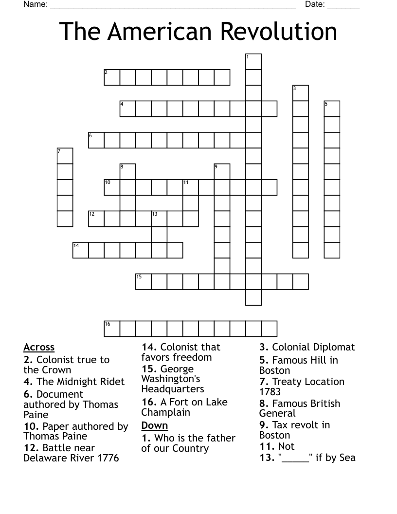 The American Revolution Crossword