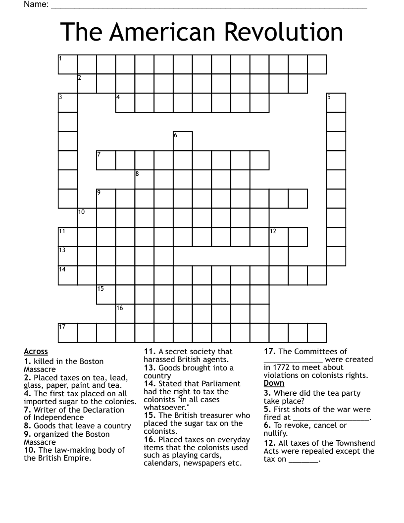 The American Revolution Crossword