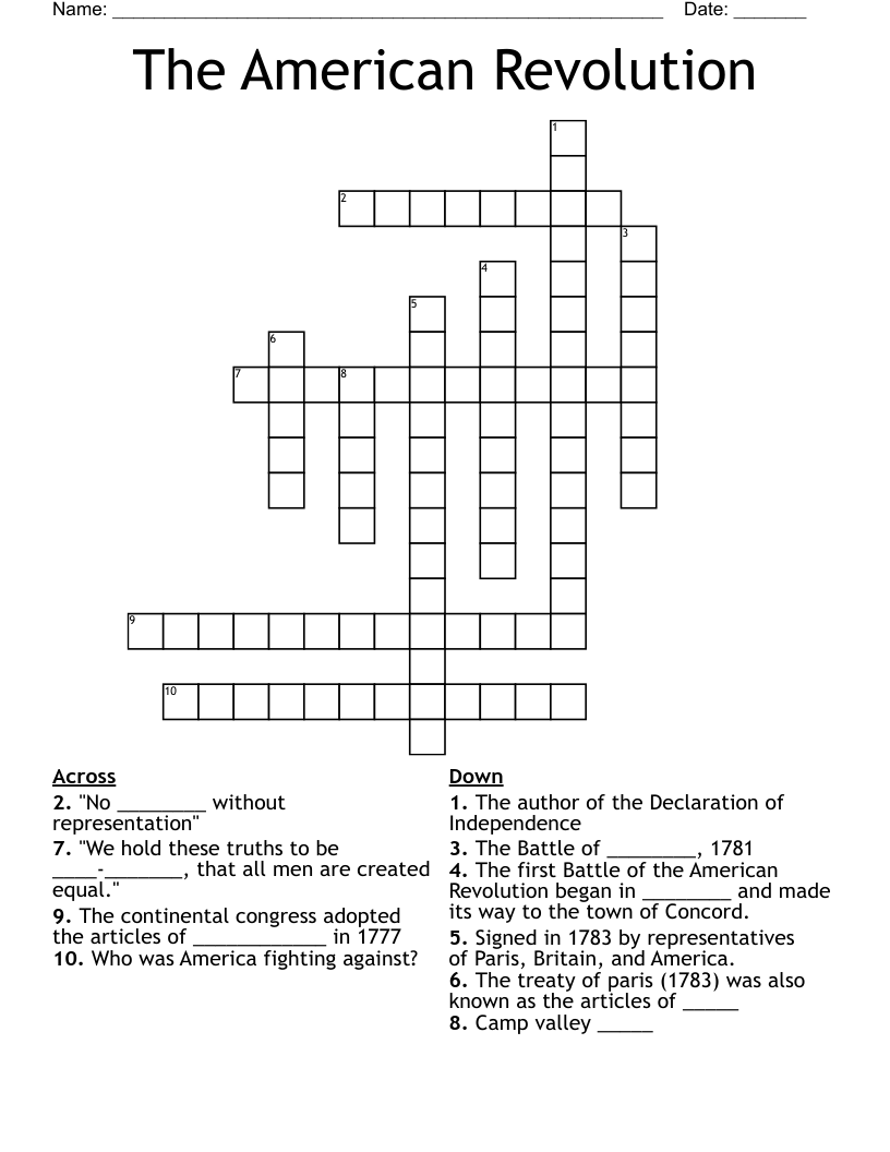 The American Revolution Crossword