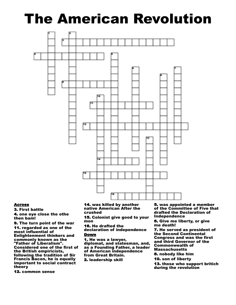 The American Revolution Crossword