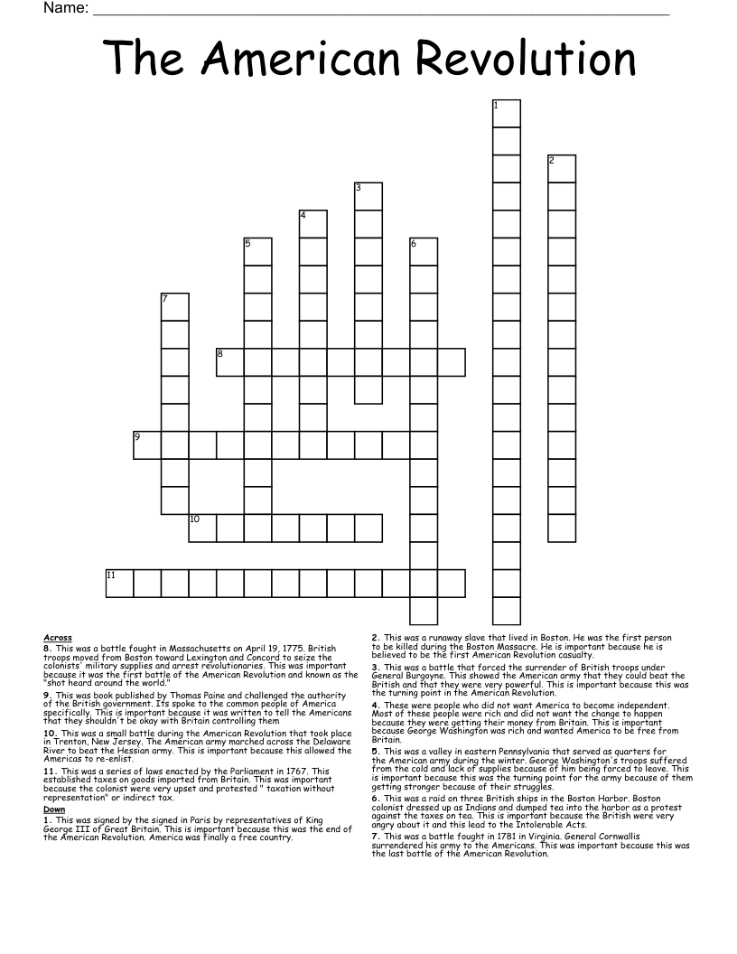The American Revolution Crossword