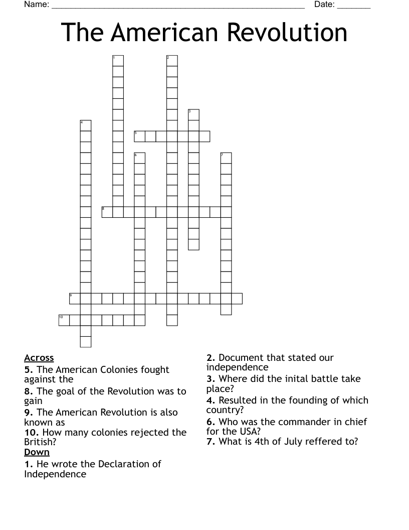 The American Revolution Crossword