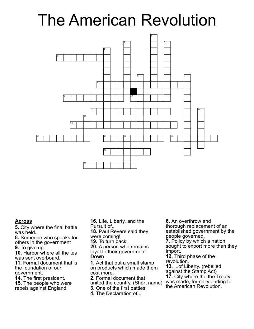 The American Revolution Crossword