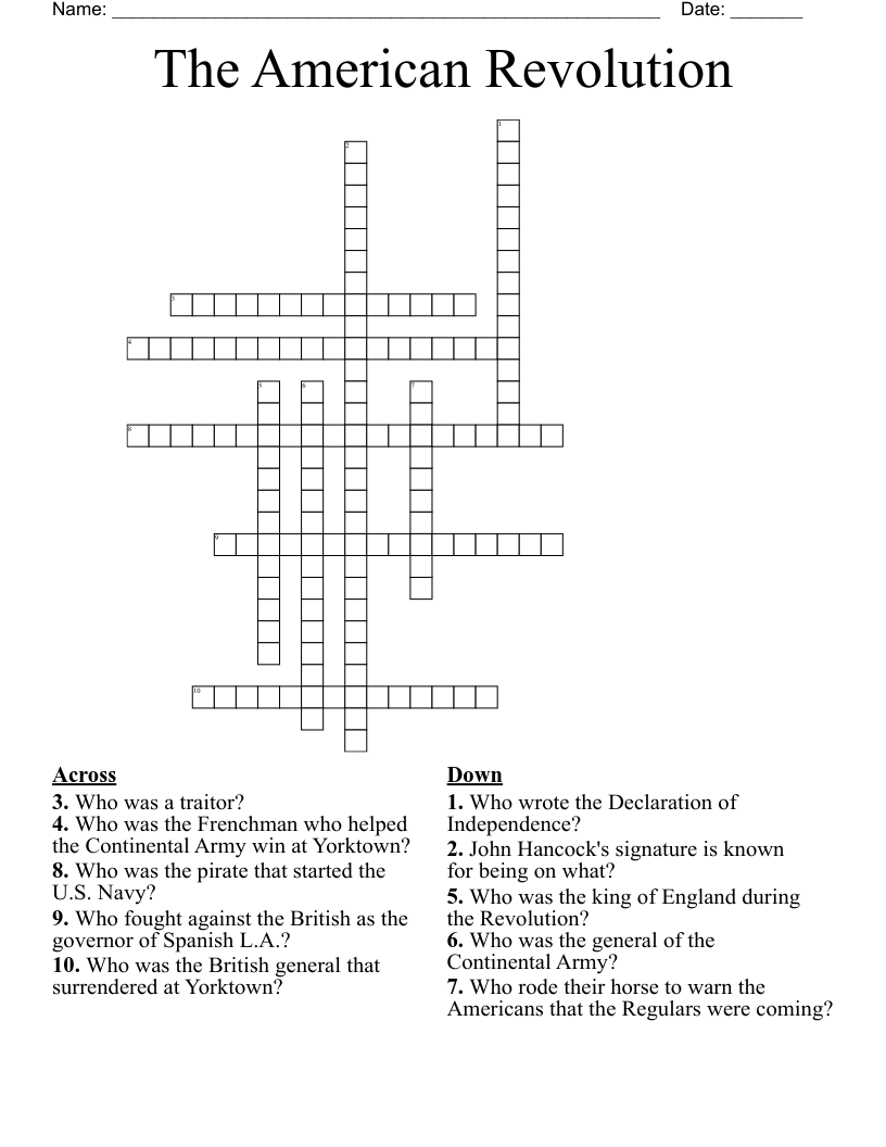 The American Revolution Crossword