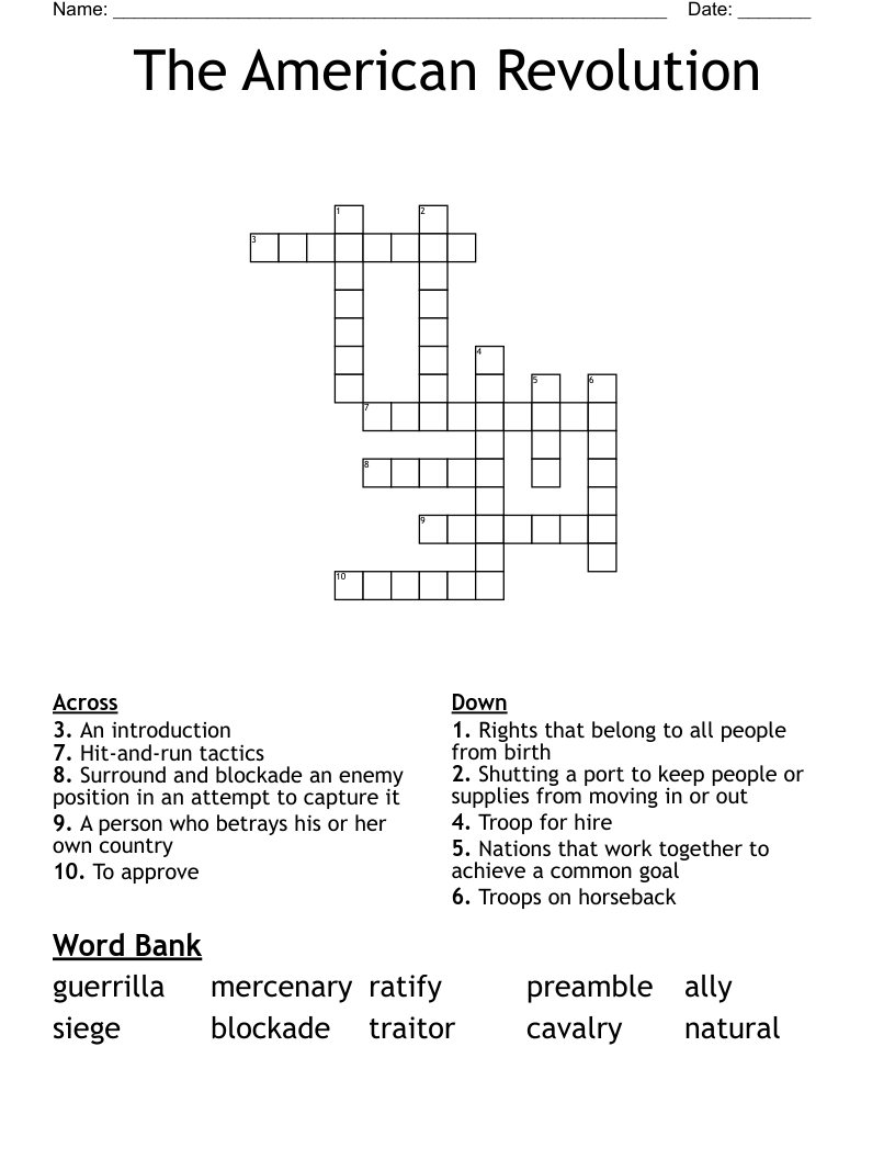 The American Revolution Crossword