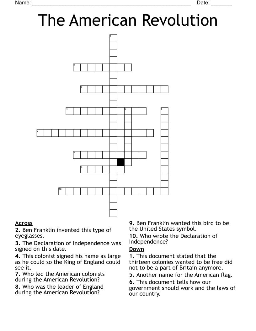 The American Revolution Crossword
