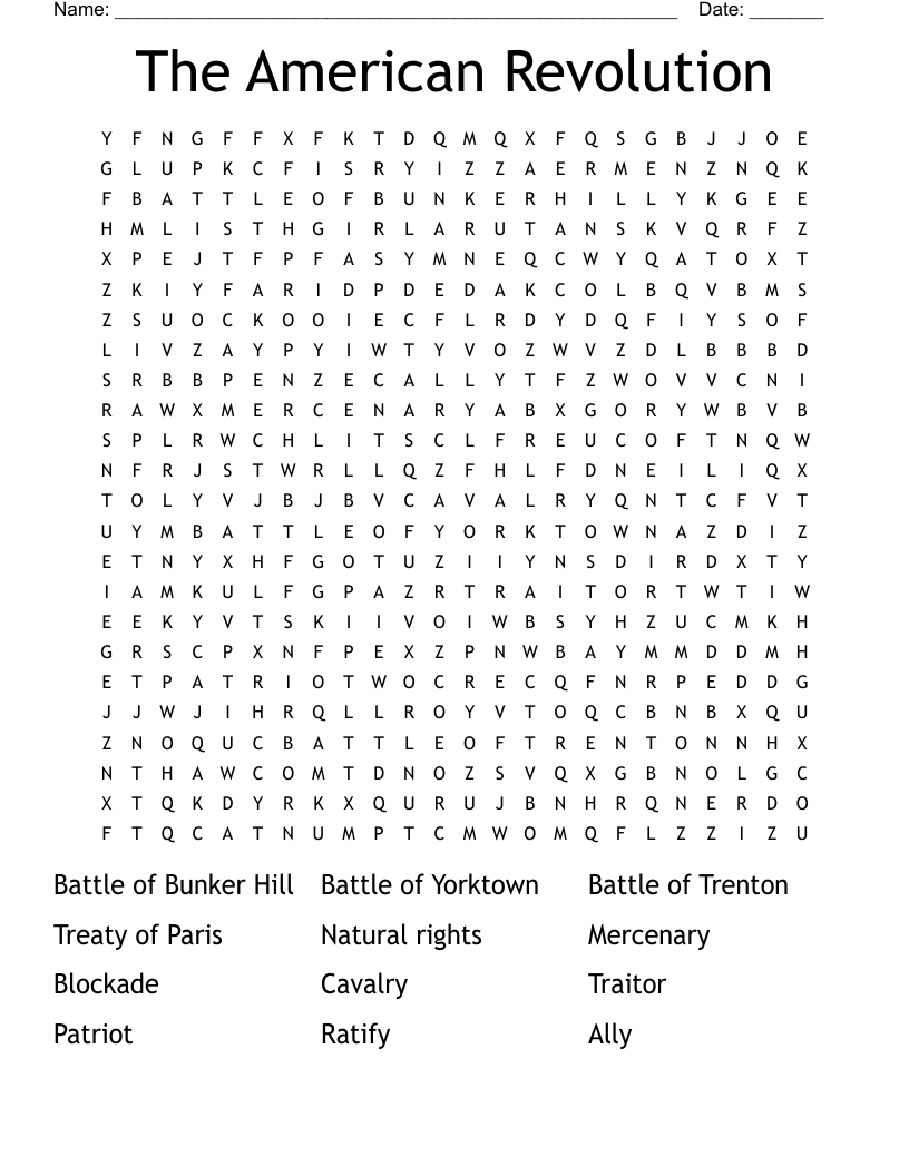 The American Revolution Word Search