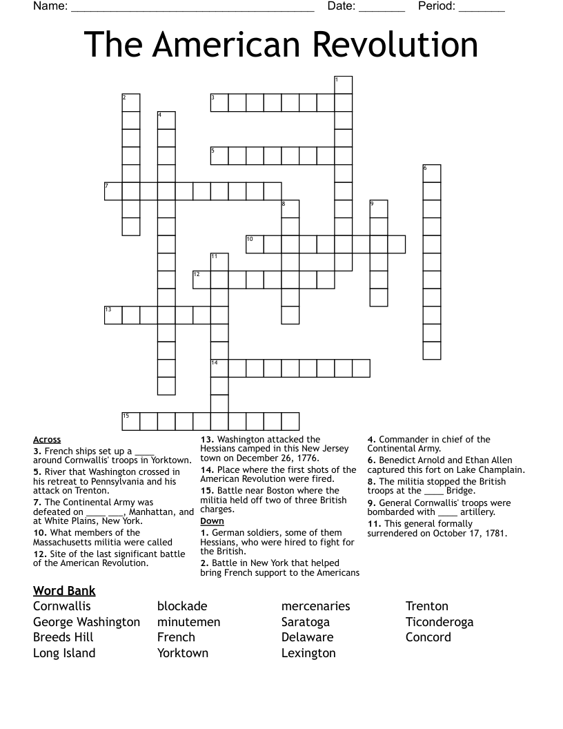The American Revolution Crossword