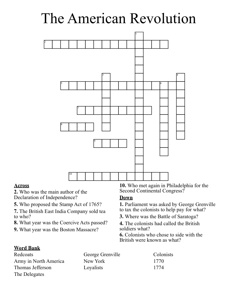 The American Revolution Crossword