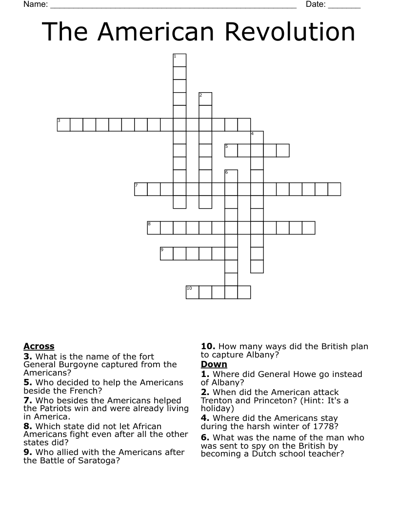 The American Revolution Crossword