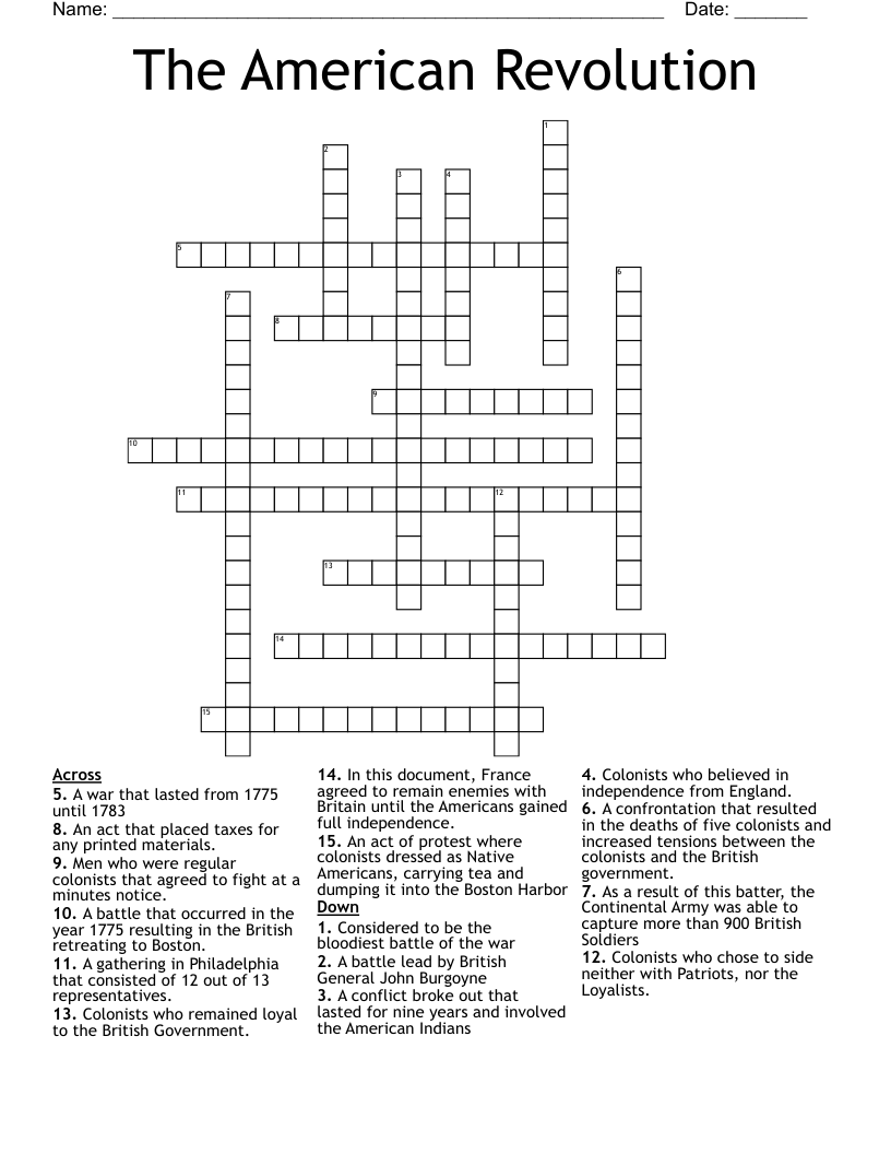 The American Revolution Crossword