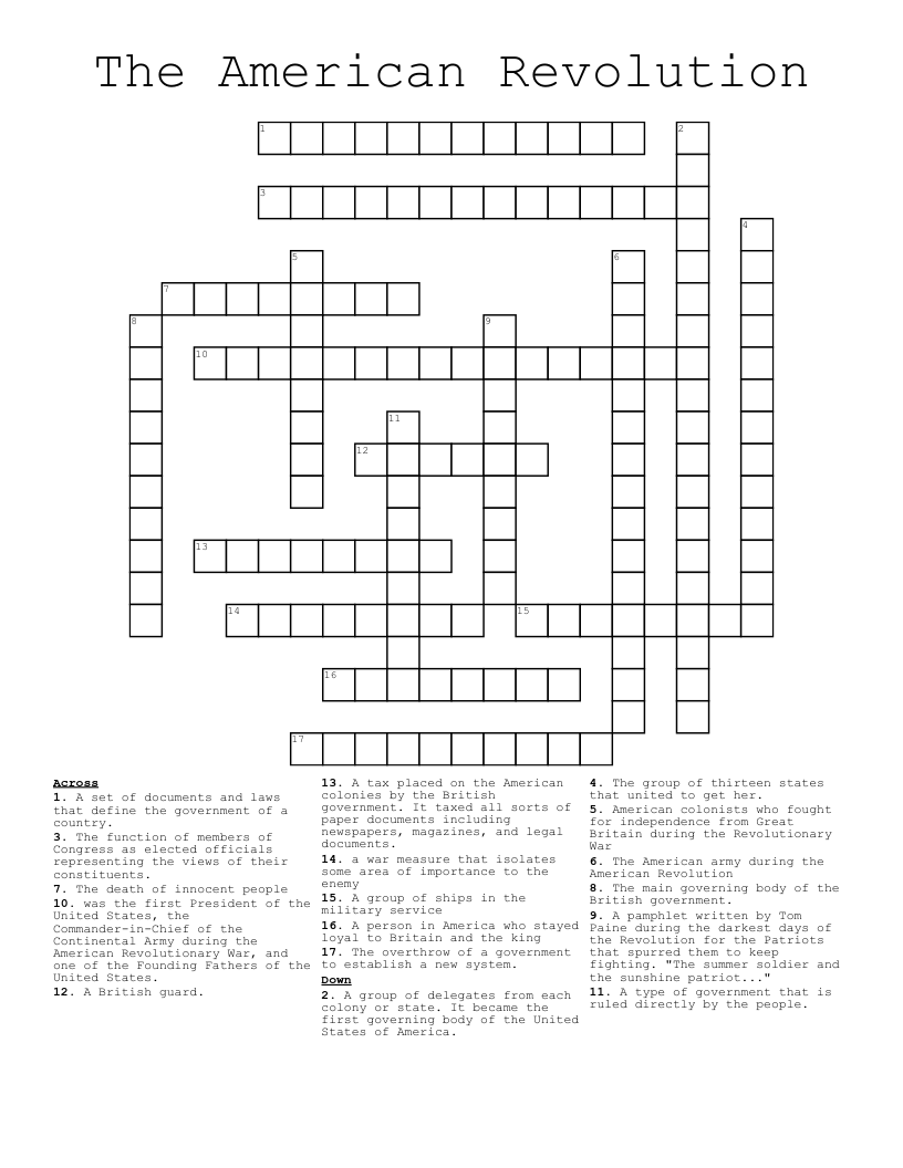 The American Revolution Crossword