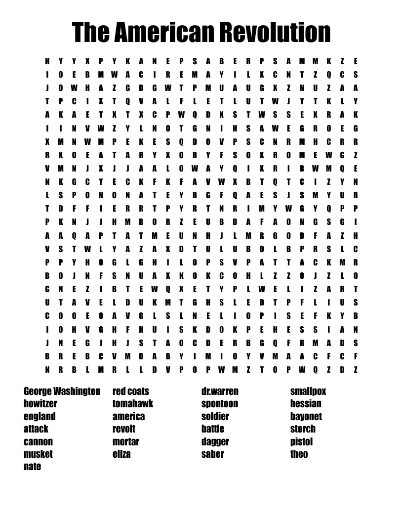 The American Revolution Word Search