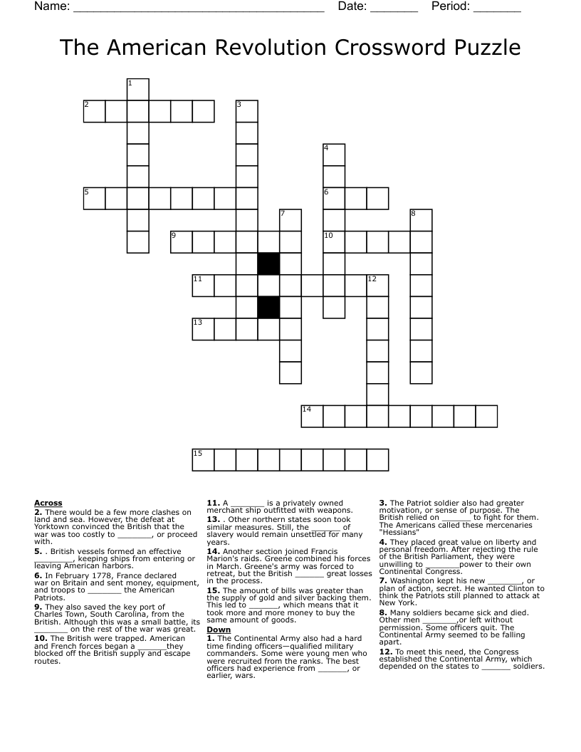 The American Revolution Crossword Puzzle