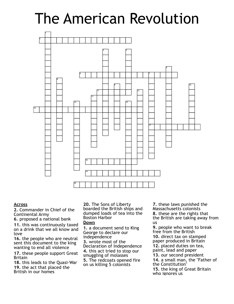 The American Revolution  Crossword
