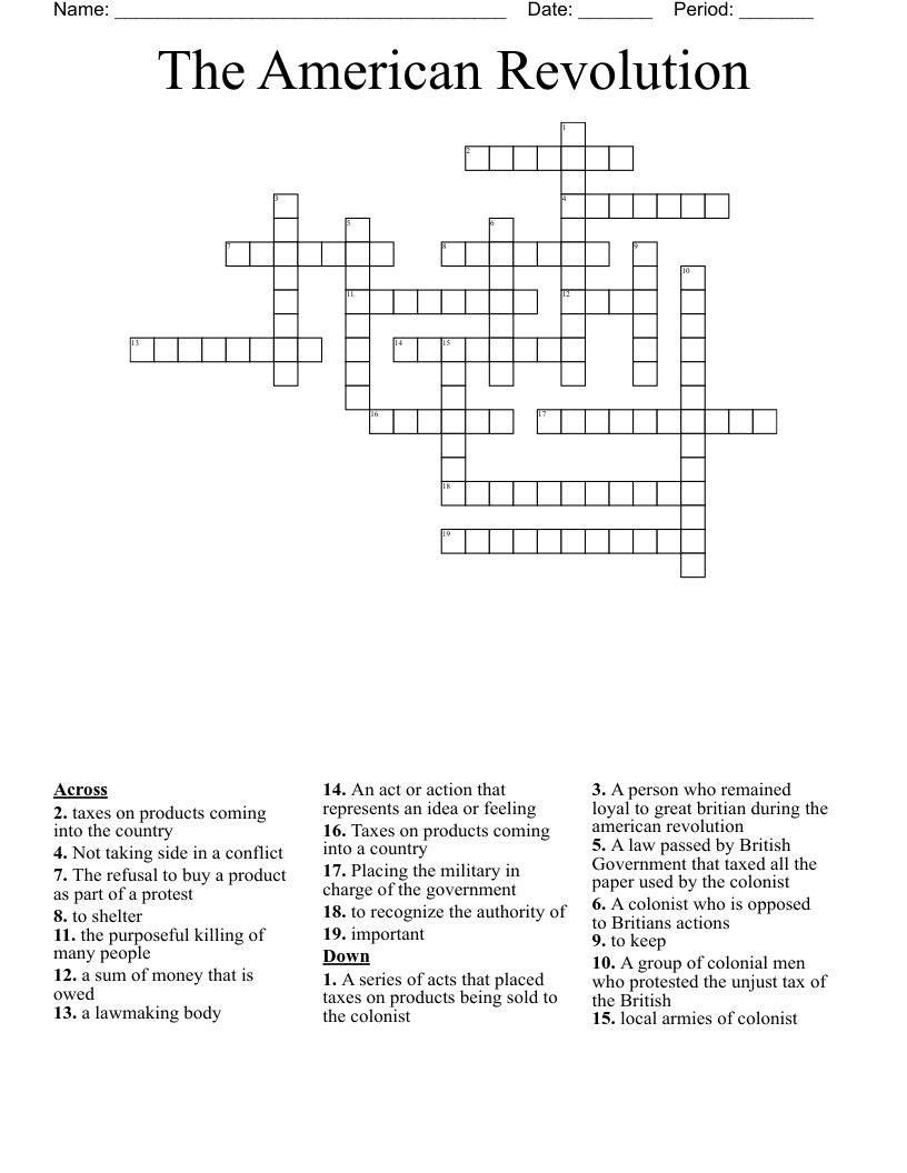 The American Revolution  Crossword