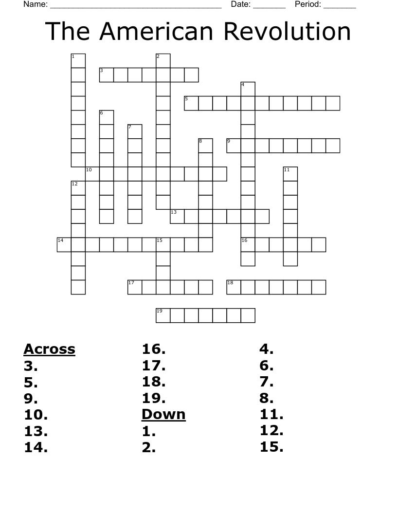 The American Revolution  Crossword