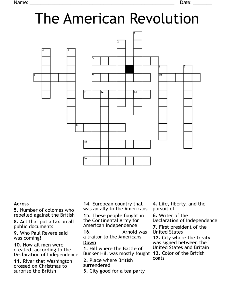 The American Revolution  Crossword