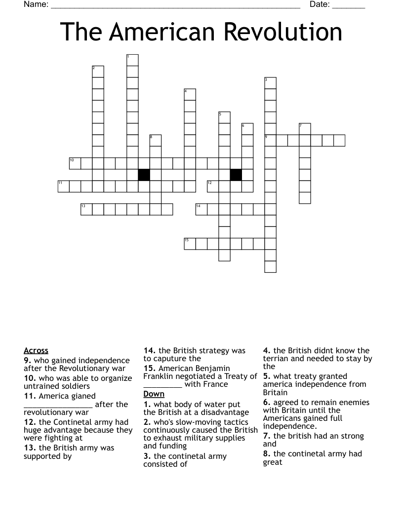 The American Revolution  Crossword