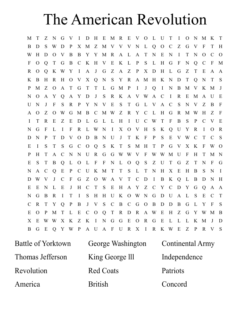 The American Revolution  Word Search