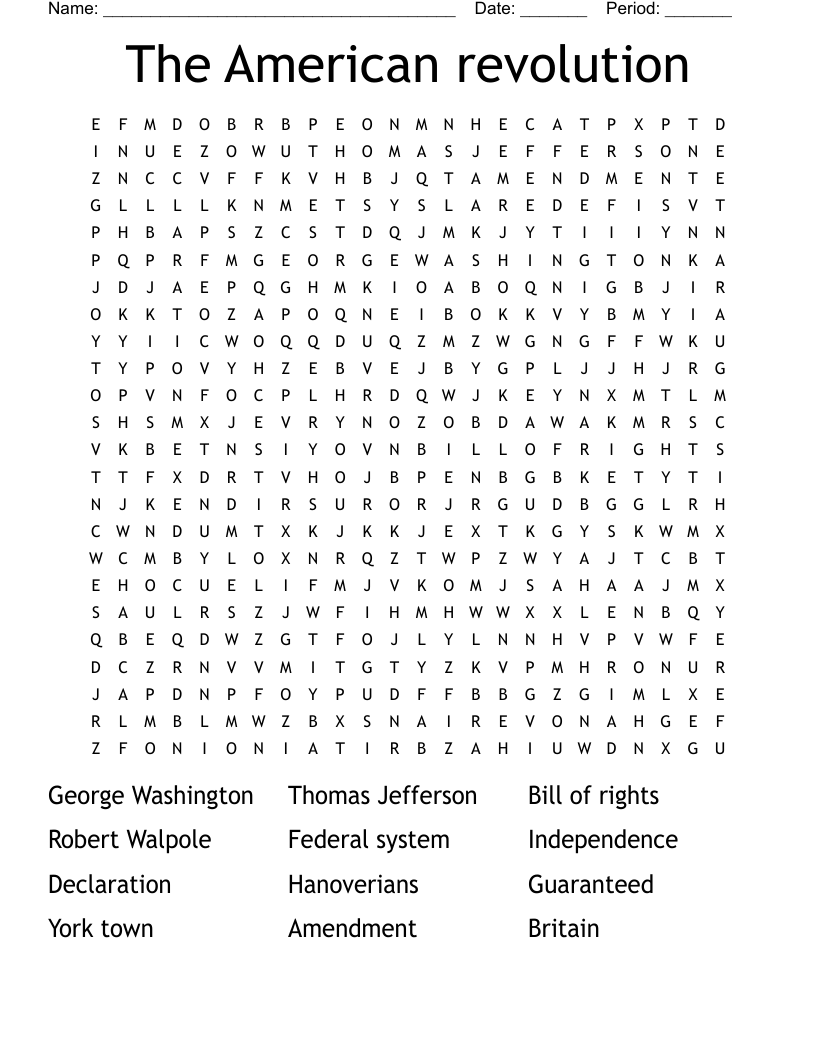 The American revolution  Word Search