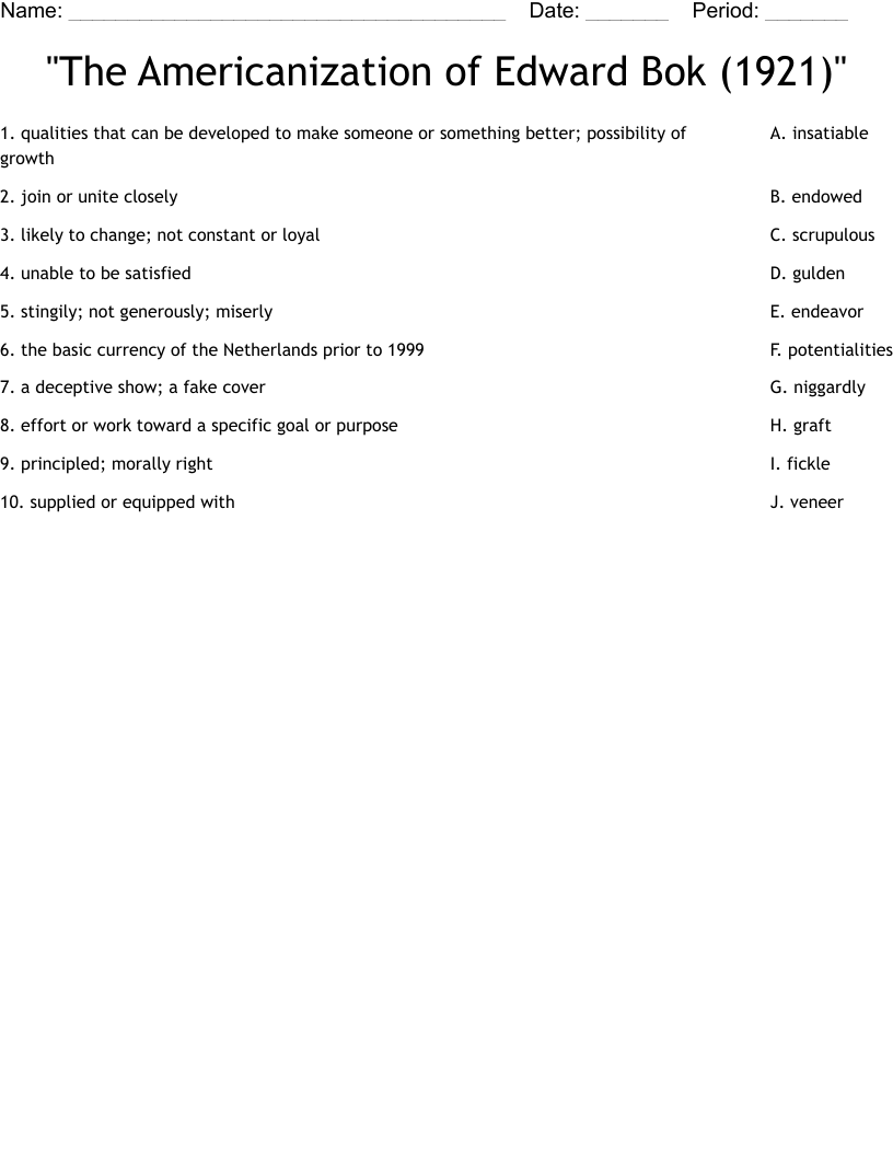 "The Americanization of Edward Bok (1921)" Worksheet