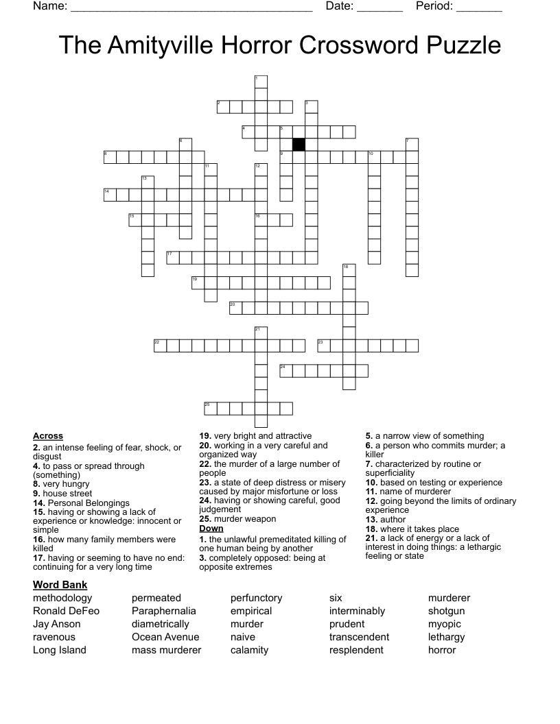 The Amityville Horror Crossword Puzzle