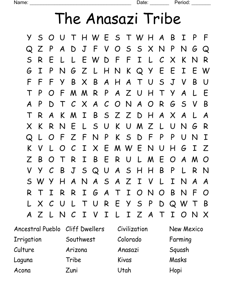 The Anasazi Tribe Word Search