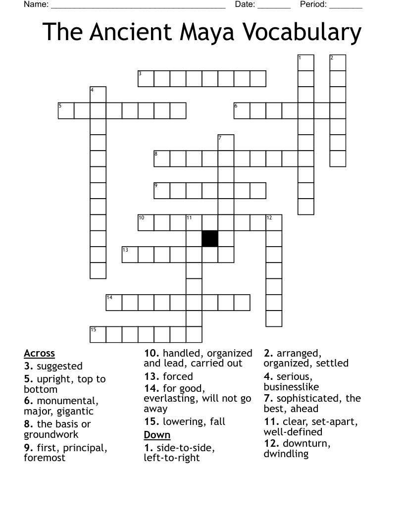 The Ancient Maya Vocabulary Crossword