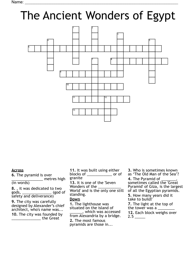 The Ancient Wonders of Egypt Crossword