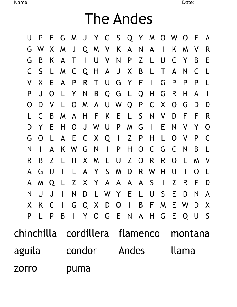 The Andes Word Search