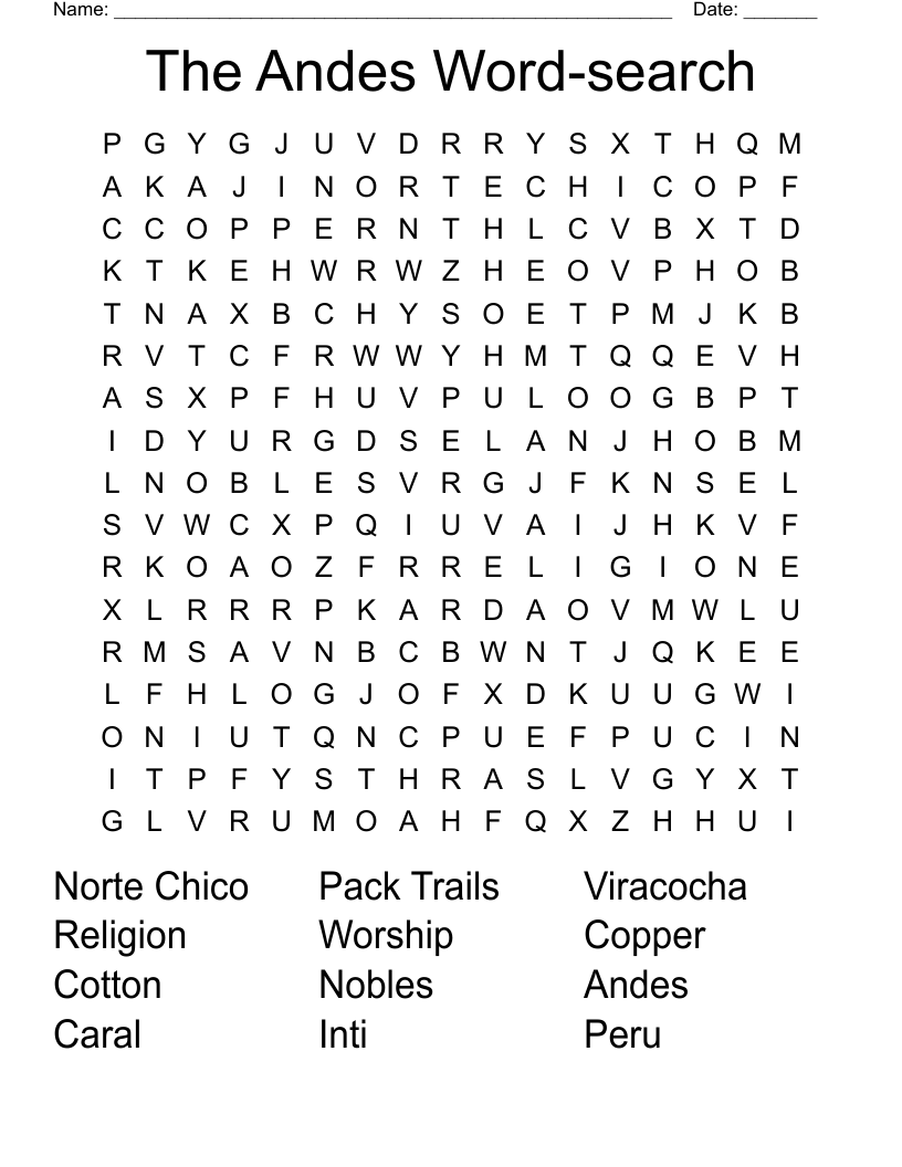 The Andes Word-search Word Search