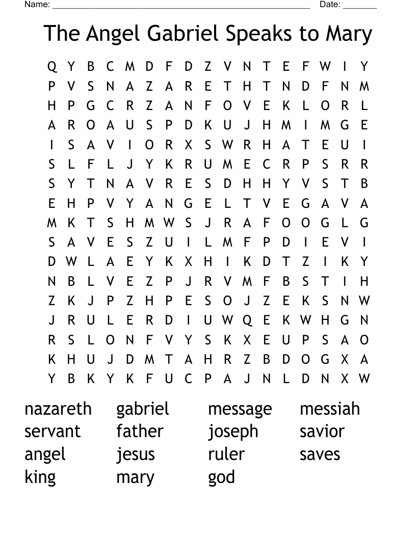 The Angel Gabriel Speaks to Mary Word Search