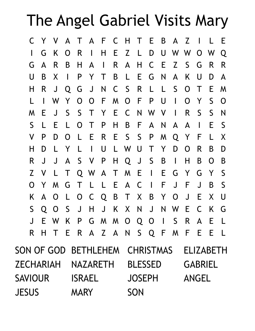 The Angel Gabriel Visits Mary Word Search