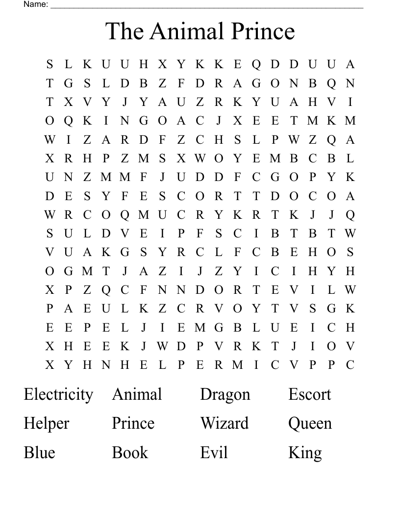 The Animal Prince Word Search